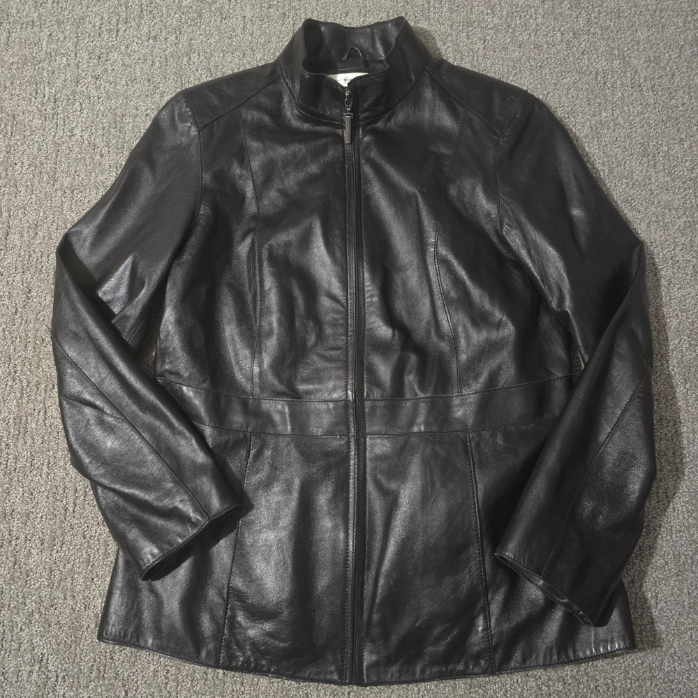 Preston & York Womens M Black Genuine Lambskin Leather Jacket Zip Fitted Classic